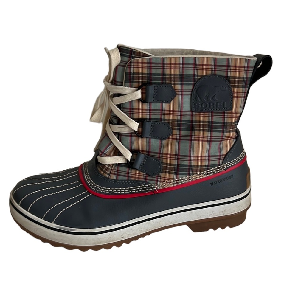 Sorel Plaid Winter Rain Boot in Navy, Red, Tan